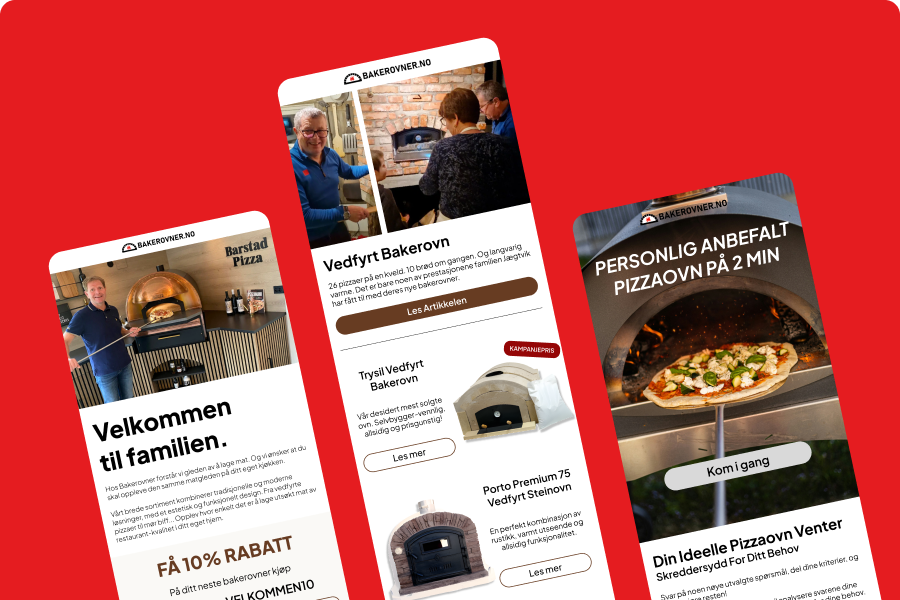 Eksempel på e-poster sendt for Bakerovner med imponerende resultater, inkludert økning i omsetning, inviterer til å utforske suksesshistorien.