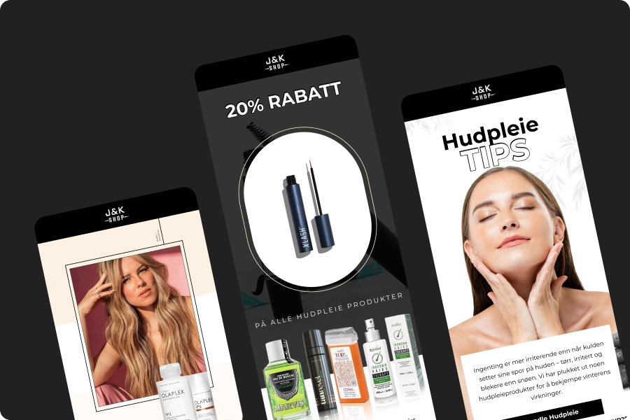 Eksempel på e-poster sendt for J&K Shop med imponerende resultater, inkludert økning i omsetning, inviterer til å utforske suksesshistorien.
